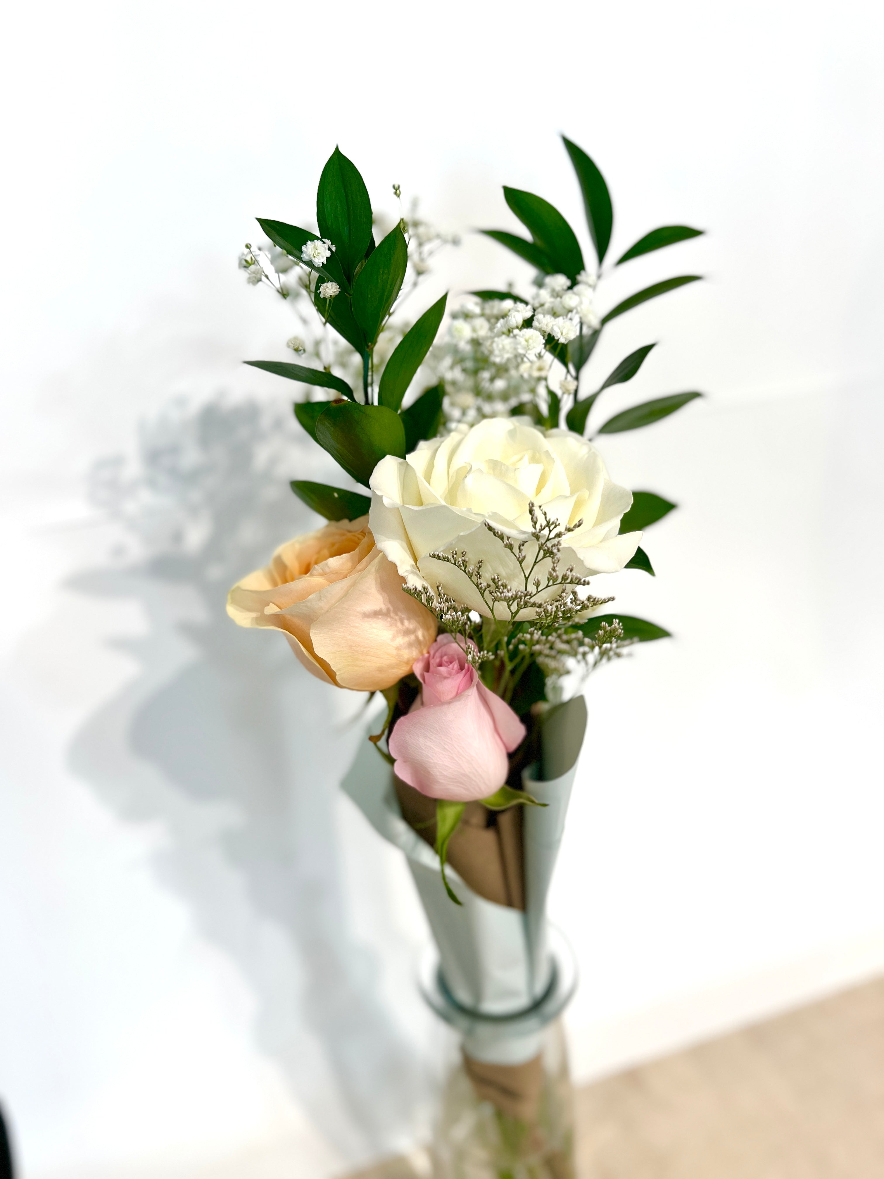 3-Rose Bouquet – Larkspur & Lily