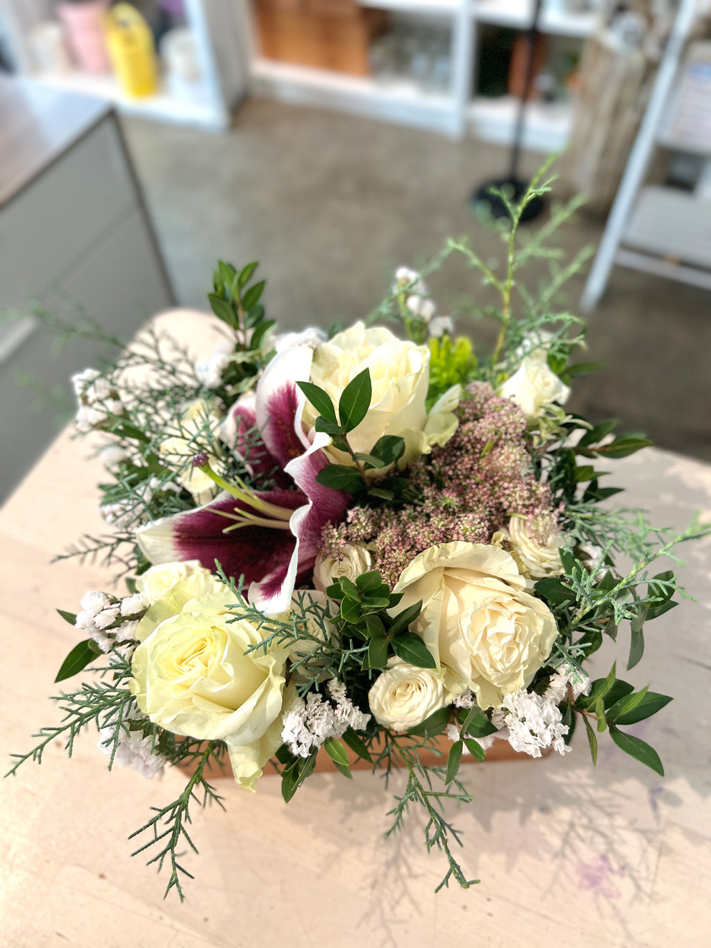 Elegant Wooden Flower Box – Funeral Arrangement