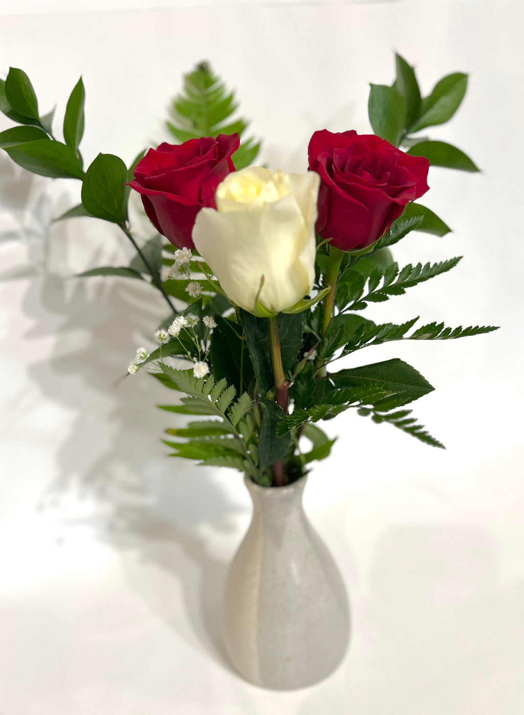 3-Rose Bouquet – Larkspur & Lily