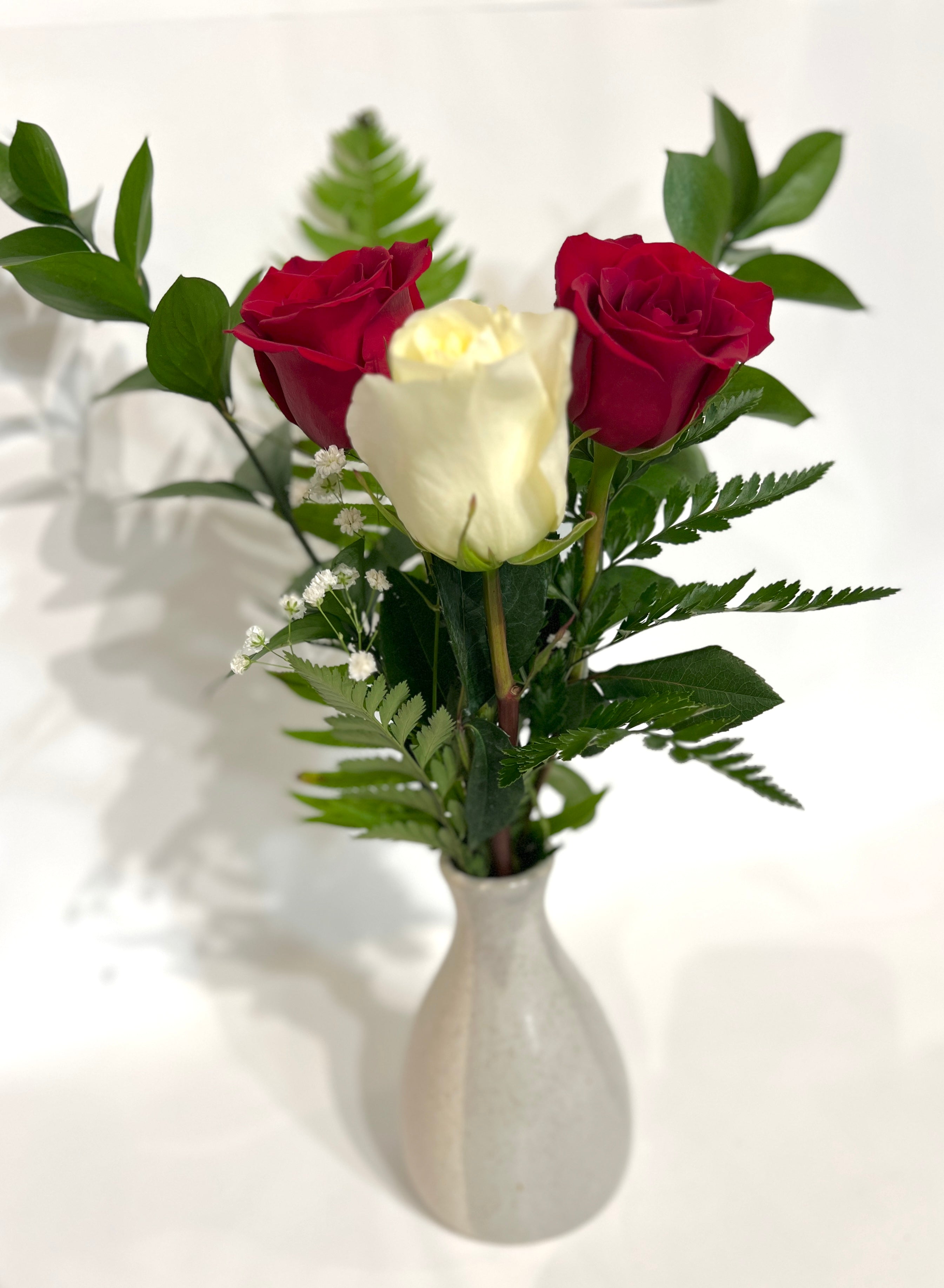 3-Rose Bouquet – Larkspur & Lily