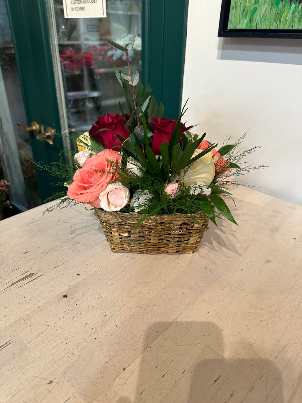 Rose & Mixed Flower Centerpiece – Larkspur & Lily