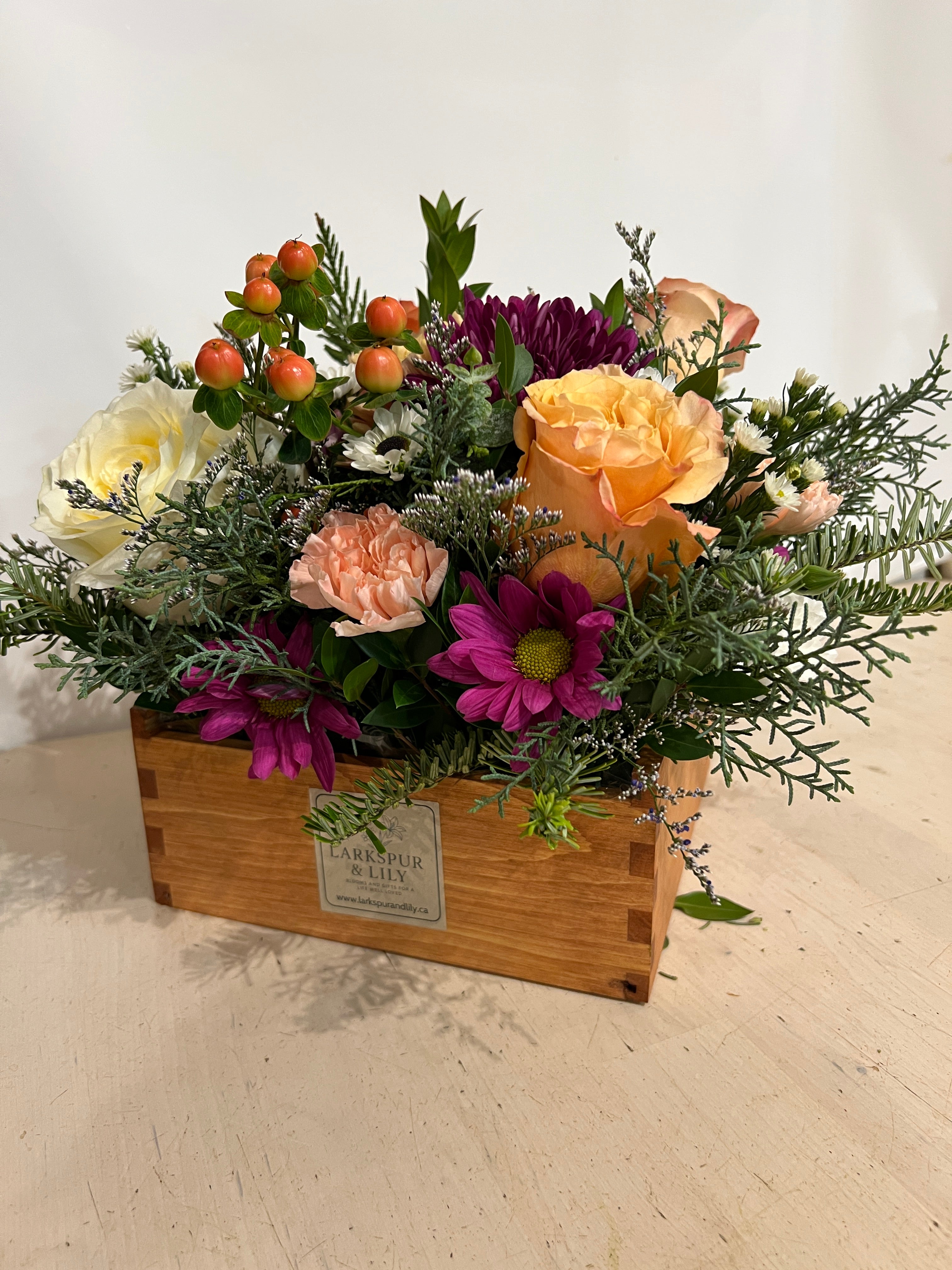 Elegant Wooden Flower Box – Funeral Arrangement