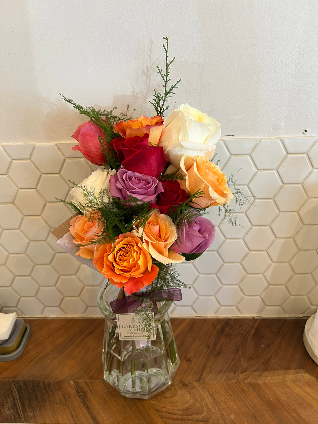 12 Rose Bouquet – Larkspur & Lily