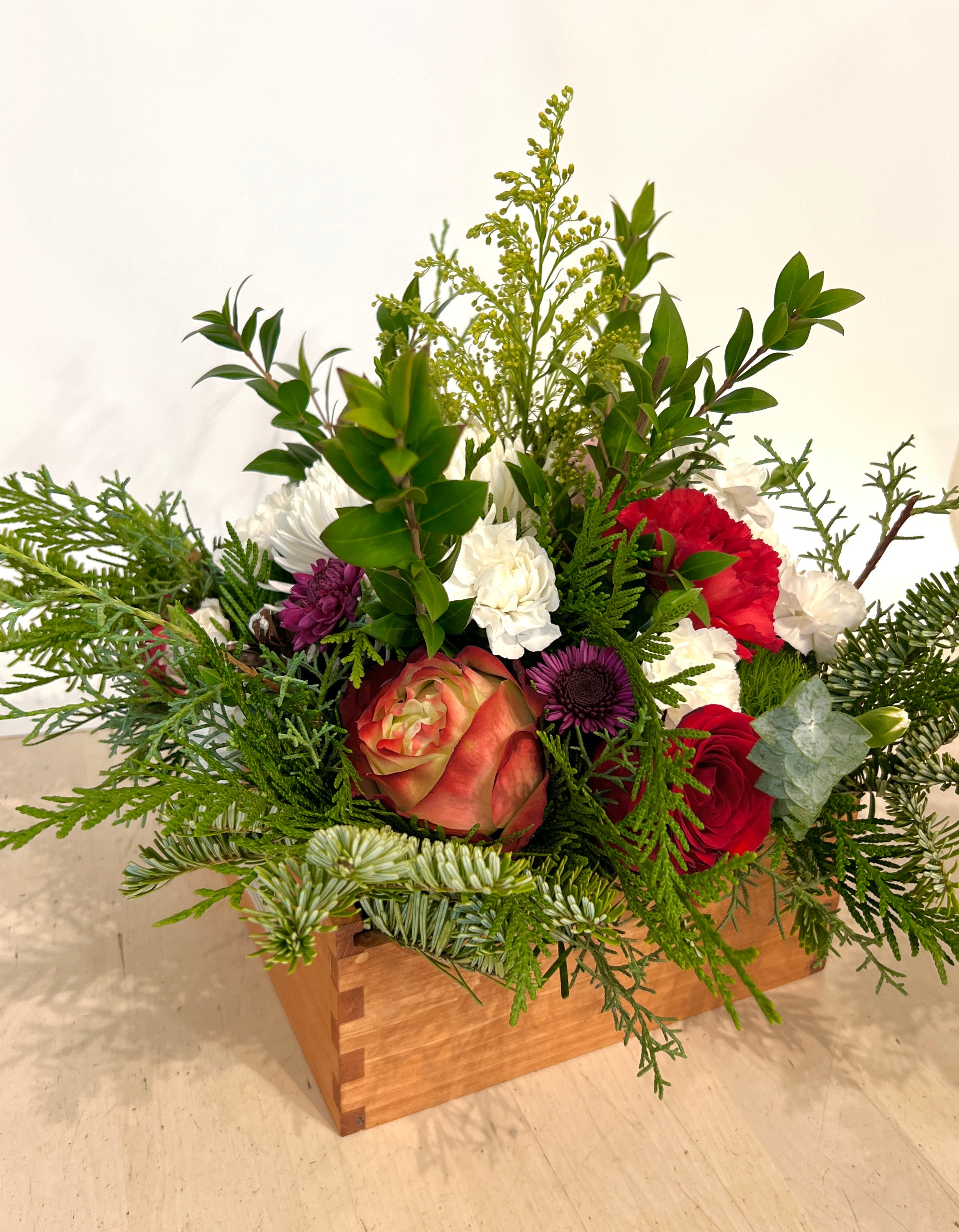 Elegant Wooden Flower Box – Funeral Arrangement