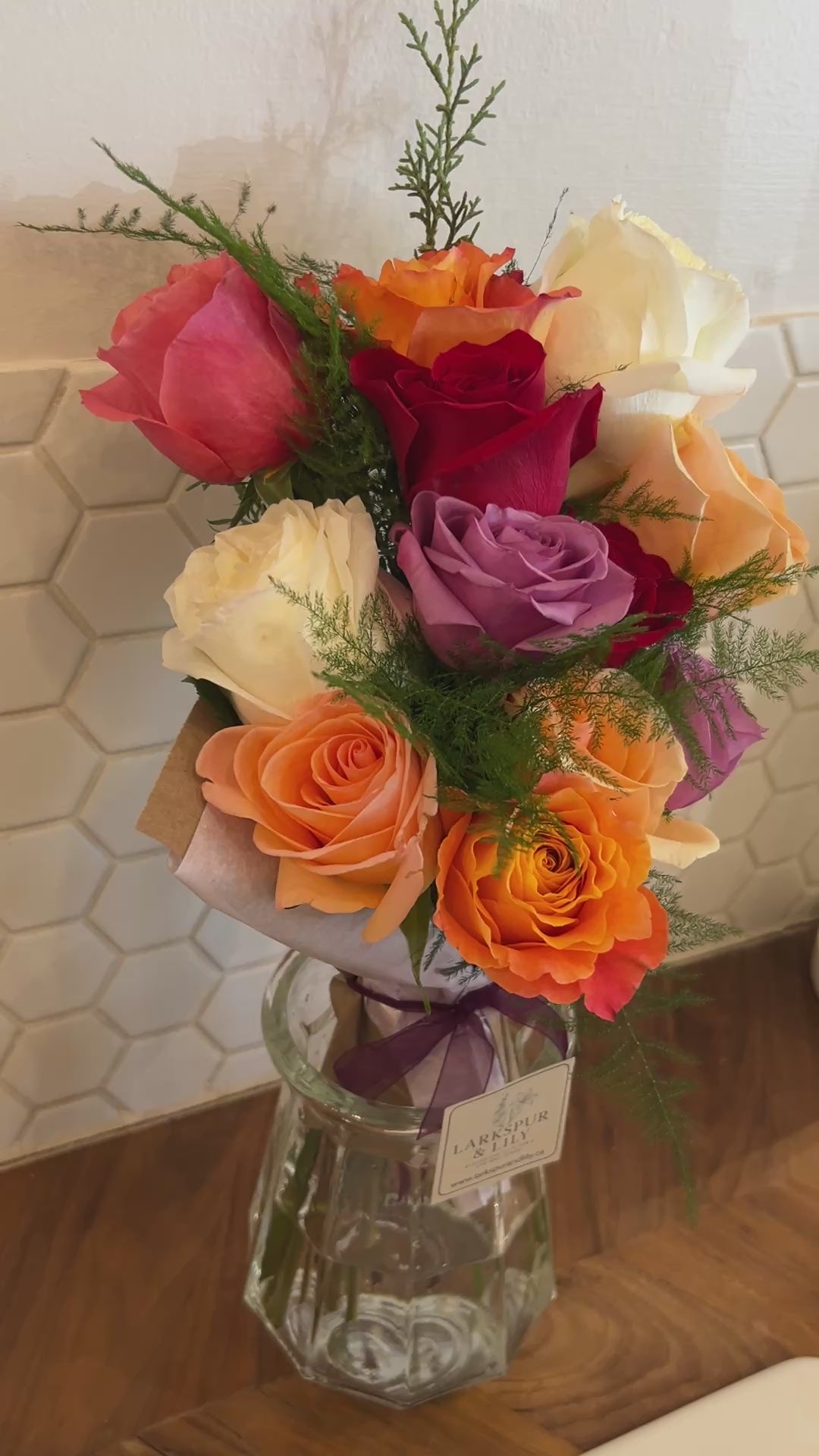 12 Rose Bouquet – Larkspur & Lily